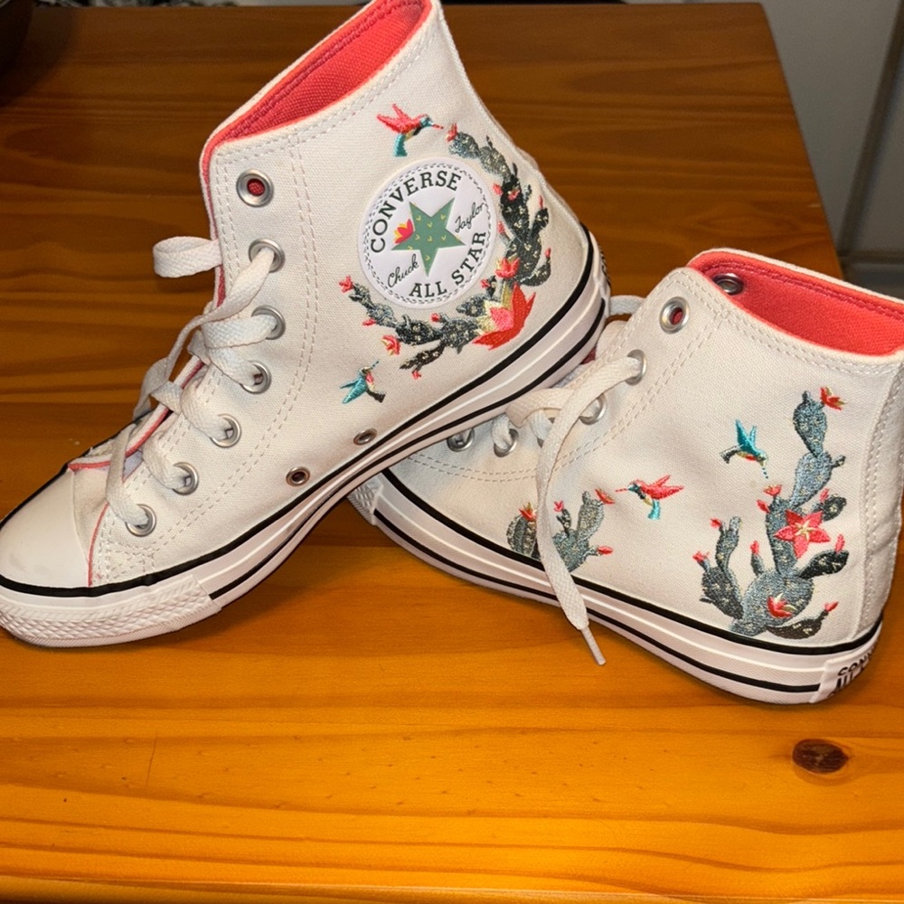 Converse White and Pink High-Top Sneakers